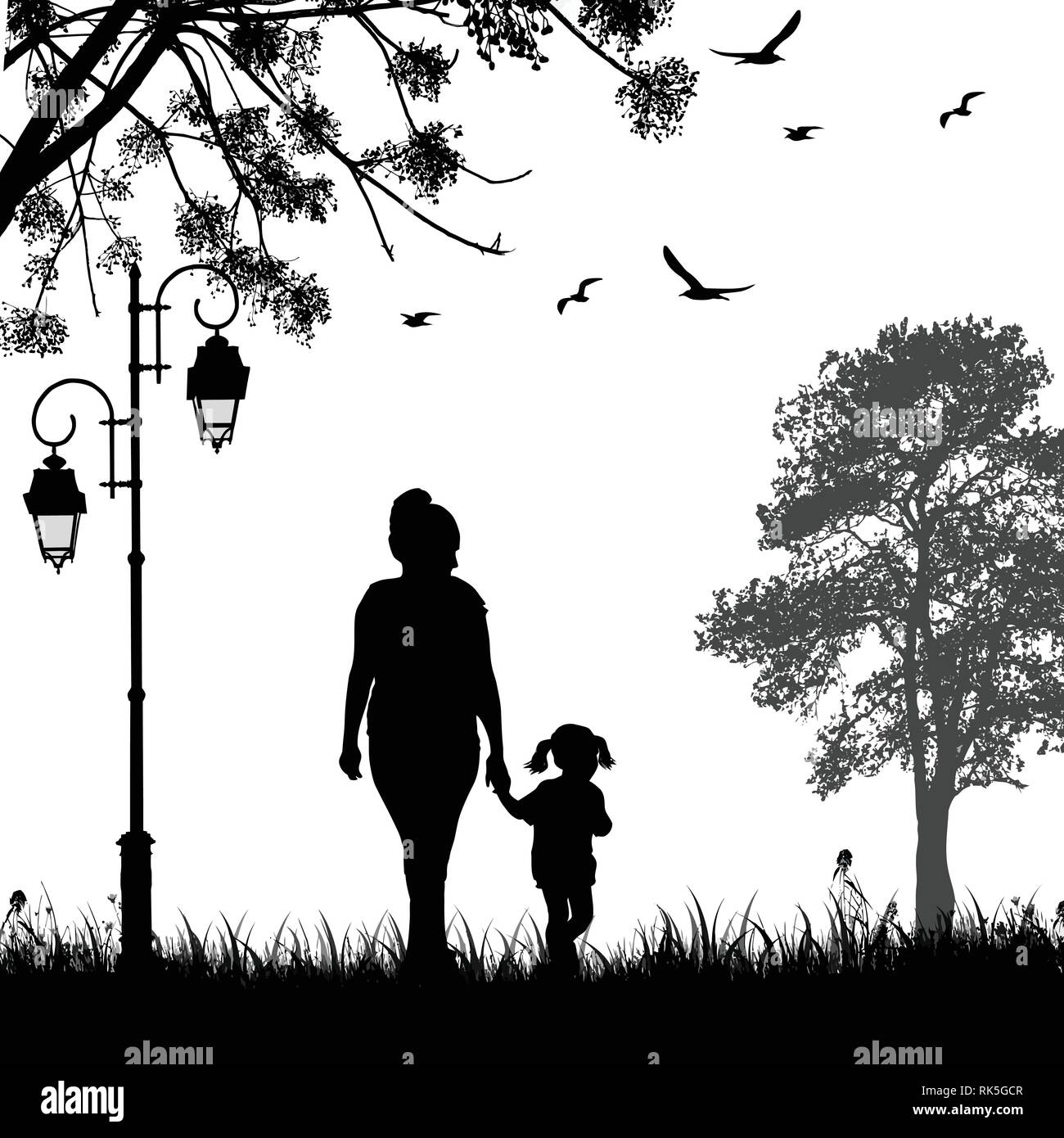 Madre e hija silueta caminando juntos en el parque, ilustración vectorial  Imagen Vector de stock - Alamy