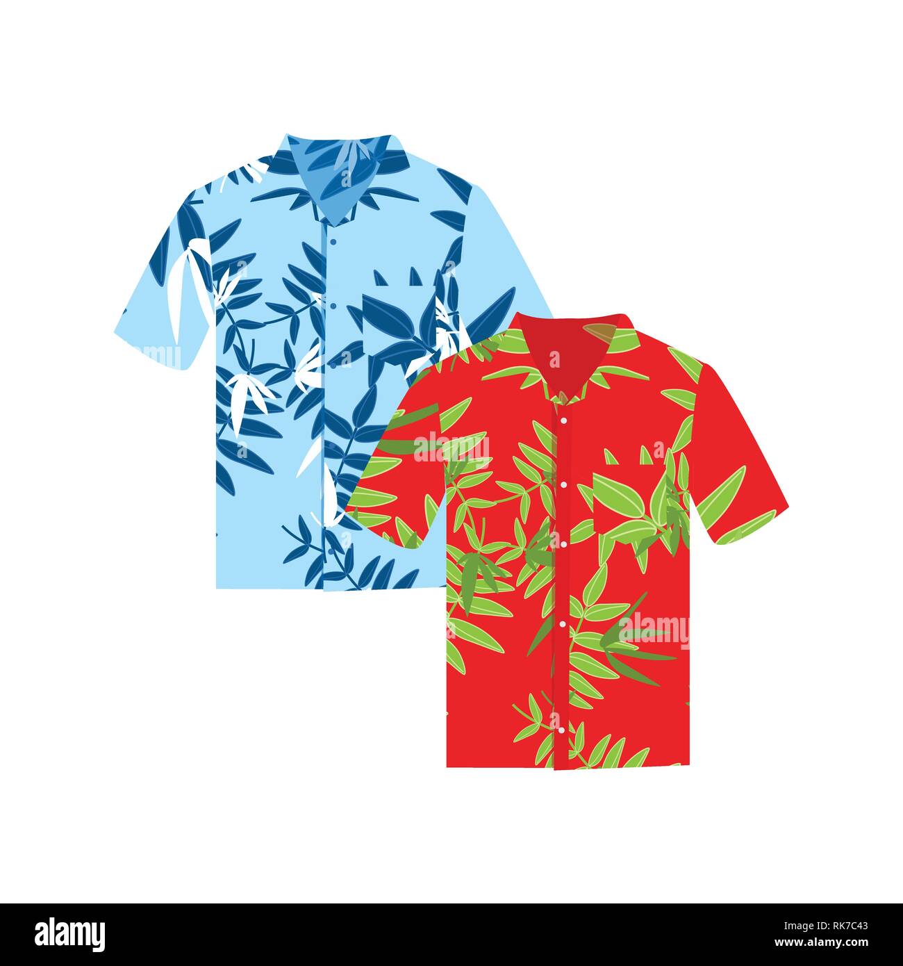 Par de camisas aloha hawaiano. Ilustración vectorial. Hawai camisas aloha  playa tela macho Imagen Vector de stock - Alamy