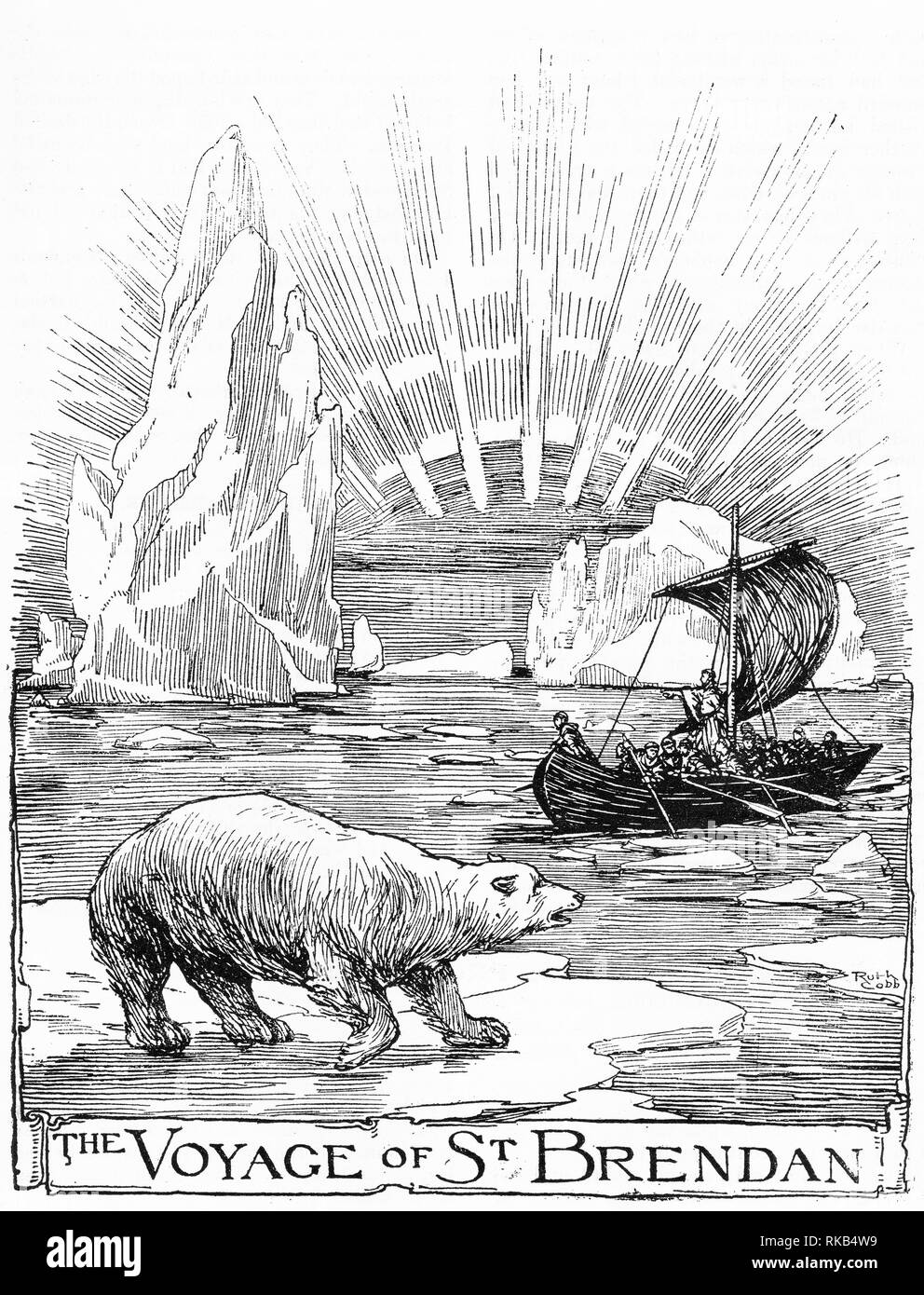 Grabado de el viaje de San Brendan de Clonfert (c. AD 484 c. 577), también conocida como