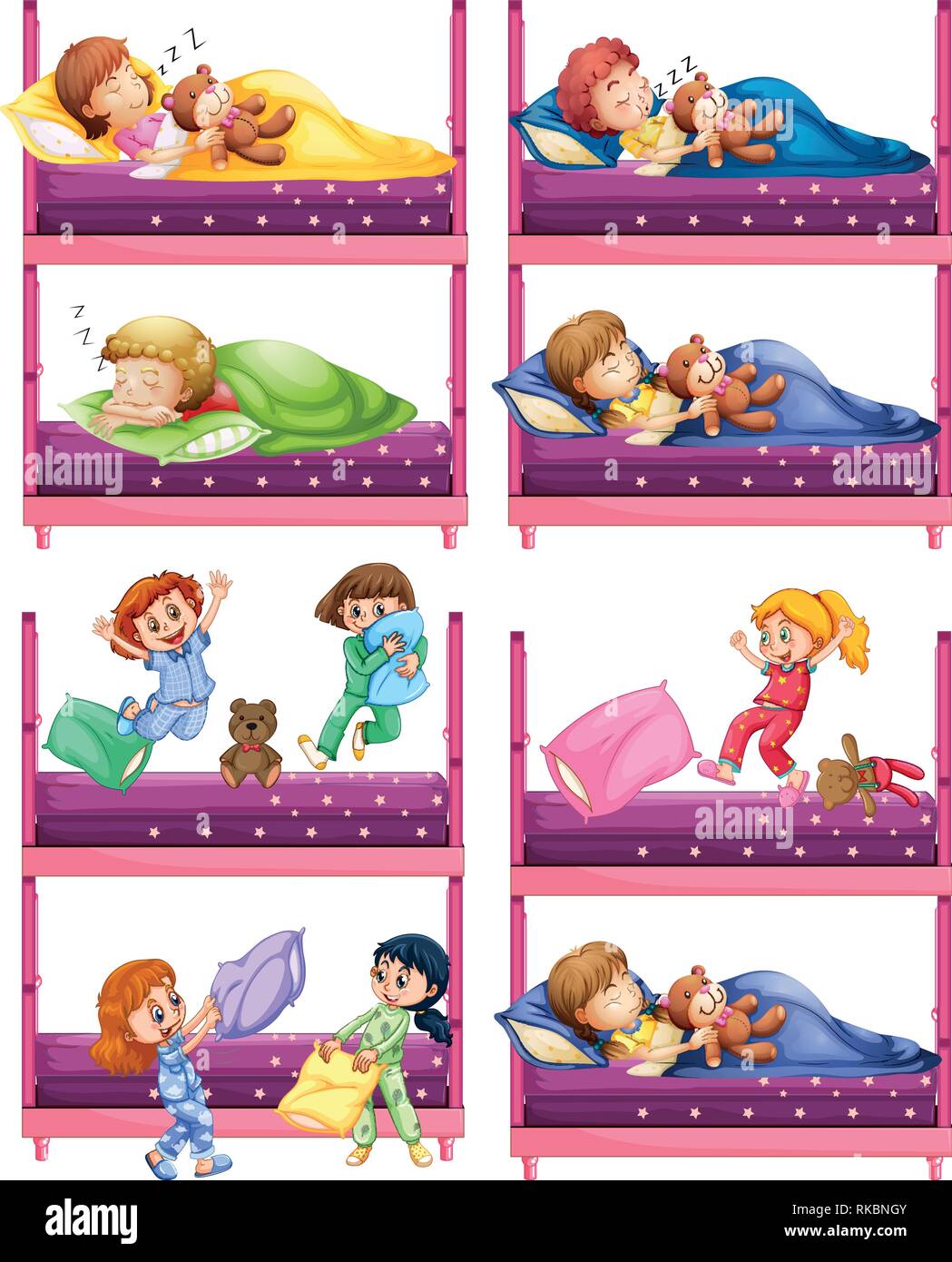 Los niños que duermen en literas ilustración Ilustración del Vector
