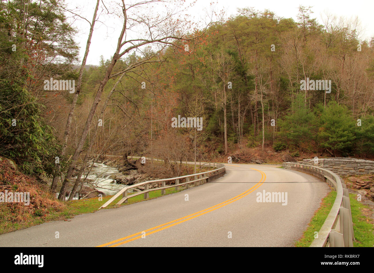 Un pintoresco camino cruza los sumideros en el parque nacional Great Smokey Mountains, Tennessee Foto de stock