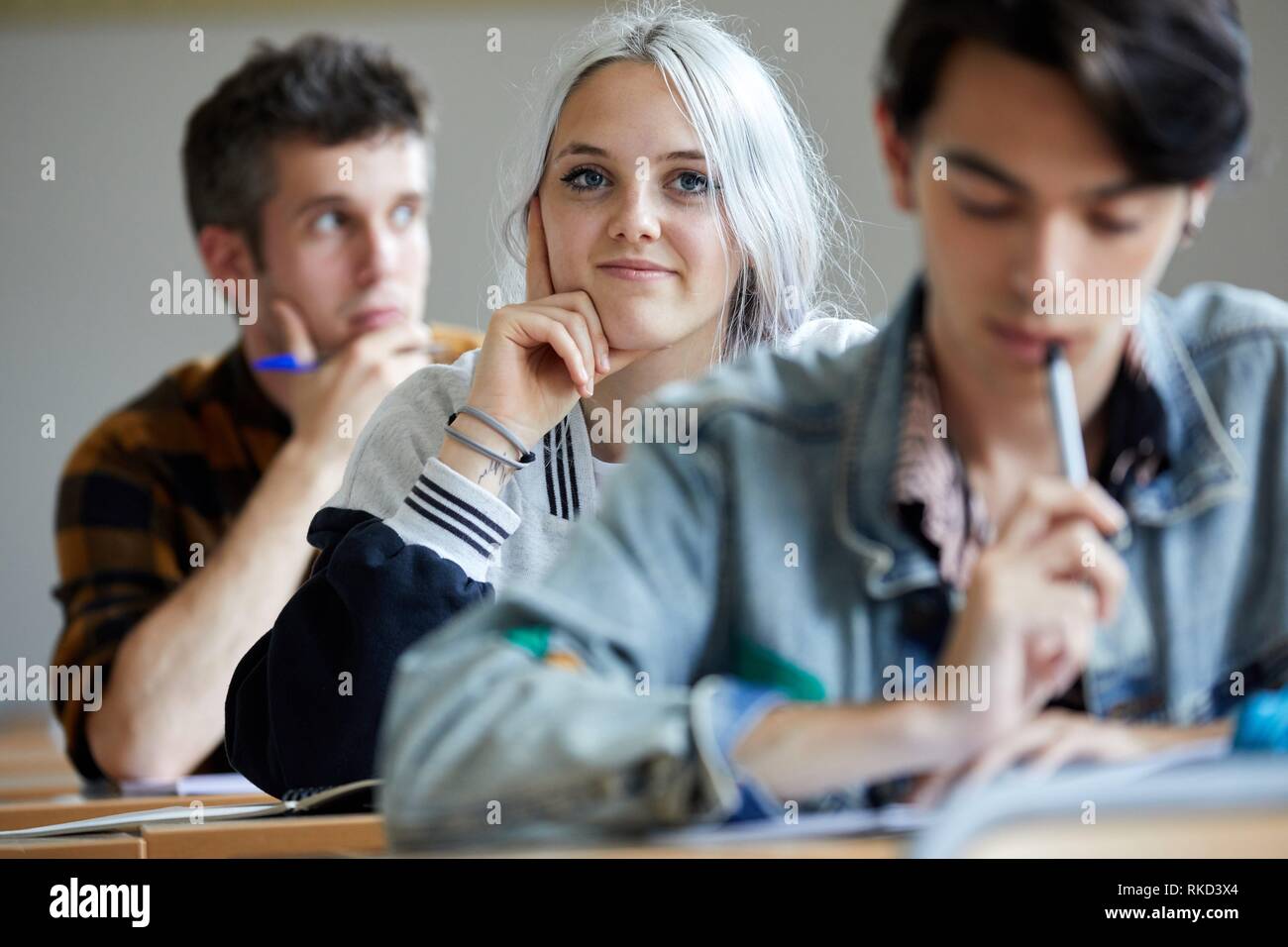Los estudiantes, en el aula, el colegio, la Escuela de Estudios Empresariales de la Universidad, Donostia, San Sebastián, Gipuzkoa, País Vasco, España, Europa Foto de stock