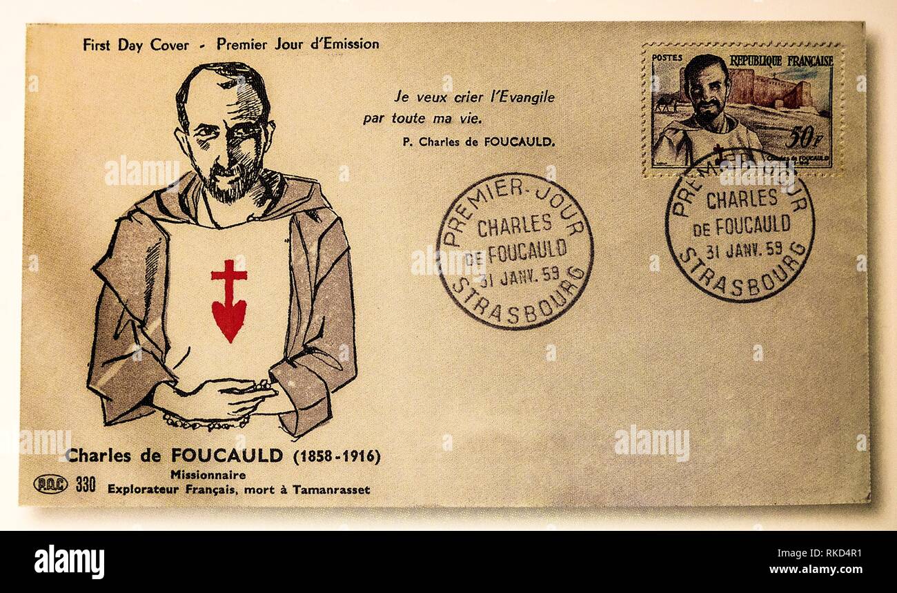 Francia, 1959- Primer día cubierta de un sello en Charles de Foucault. Charles de Foucauld. Beato Charles Eugène de Foucauld (15 de septiembre de 1858 - 1 Foto de stock