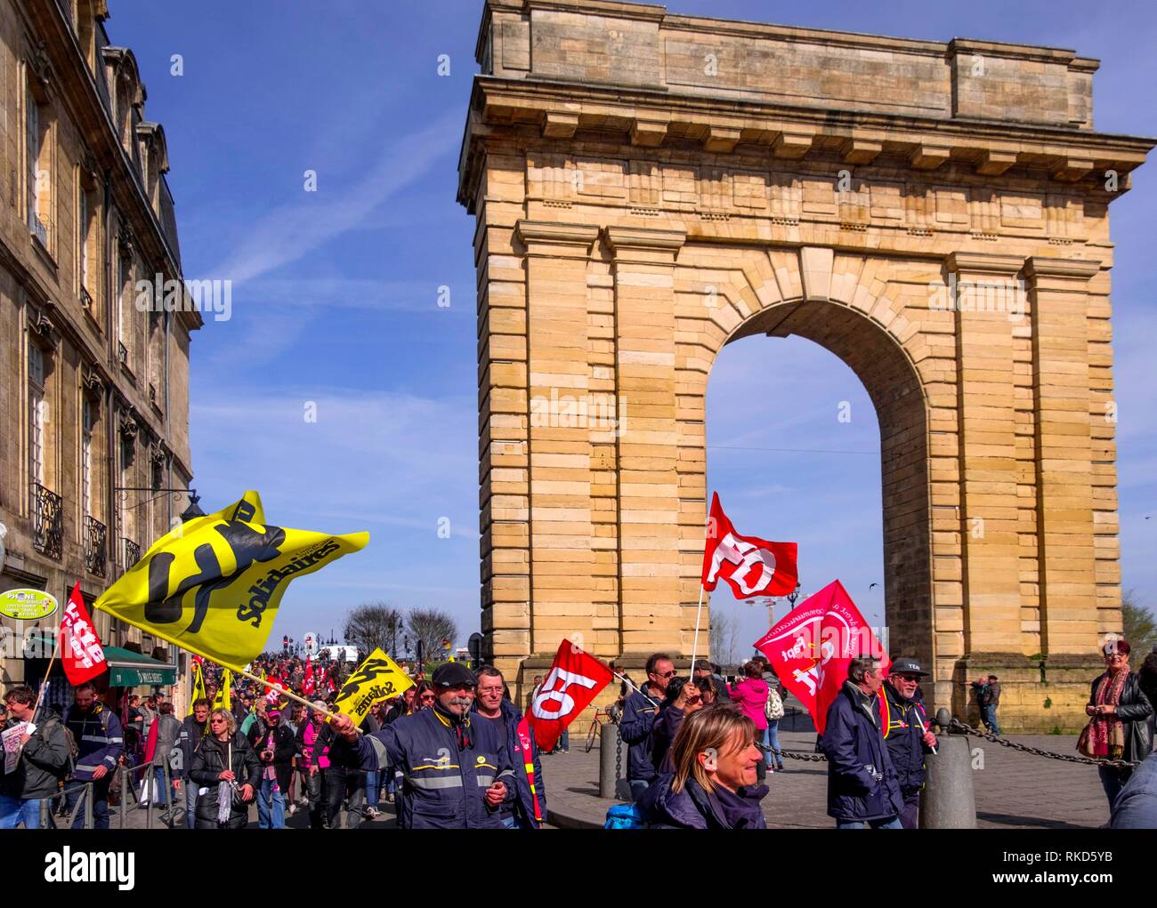 Francia, Nouvelle, Gironde, Aquitania Rally en la huelga general del 22 de marzo de 2018, en Burdeos. Foto de stock