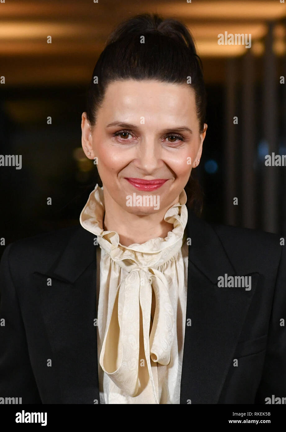 06 de febrero de 2019, Berlín: la actriz francesa Juliette Binoche, y presidente del jurado de la Berlinale, llega hasta el hotel Mandala para un jurado cena antes del inicio de la Berlinale. Foto: Jens Kalaene/dpa-Zentralbild/dpa Foto de stock