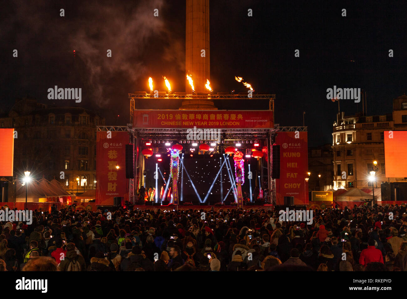 Londres, Reino Unido, 10 de febrero, 2019. Celebración del Año Nuevo Chino en Trafalgar Squaren de Londres, Reino Unido. Alamy/Harishkumar Shah Foto de stock