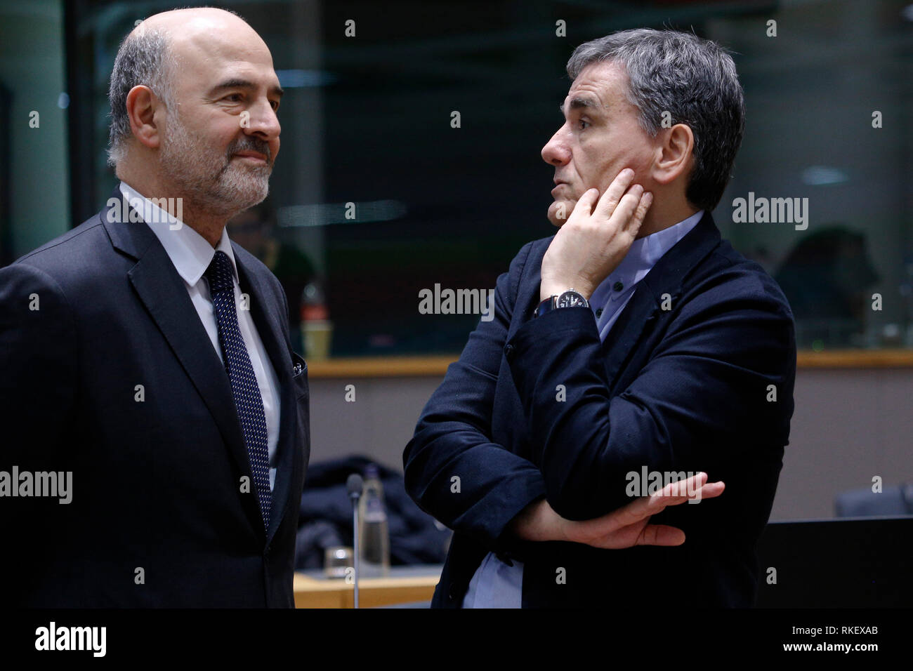 Bruselas, Bélgica. 11 de febrero de 2019. El Comisario europeo Pierre MOSCOVICI llega a asistir en Económicos y Financieros (ECOFIN) reunión del Consejo de ministros de asuntos. Alexandros Michailidis/Alamy Live News Foto de stock