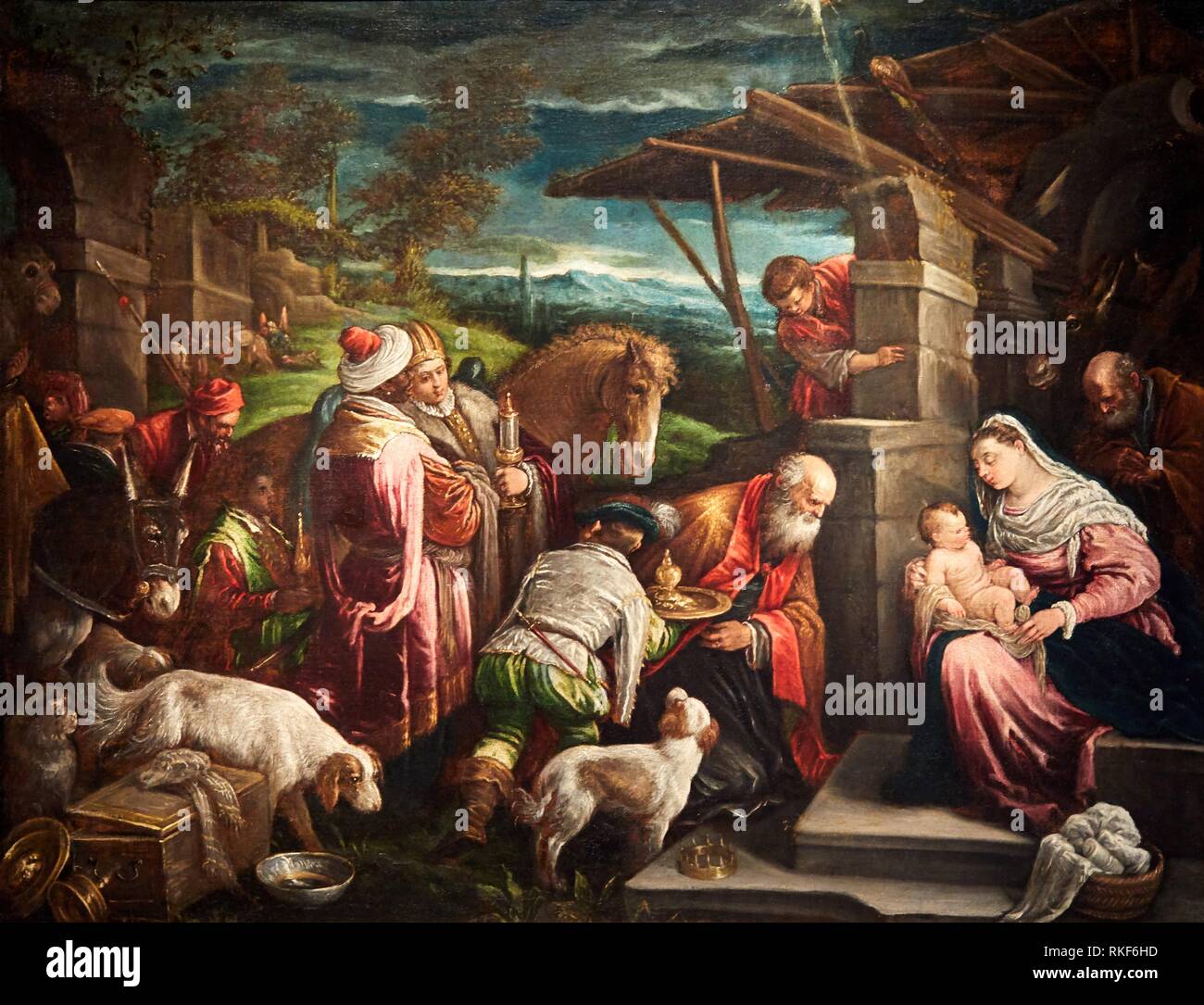 '''La Adoración de los magos", 1575-1580, Jacopo da Ponte dit Jacopo Bassano y Francesco da Ponte dit Francesco Bassano II, Museo Nacional del catalán Foto de stock
