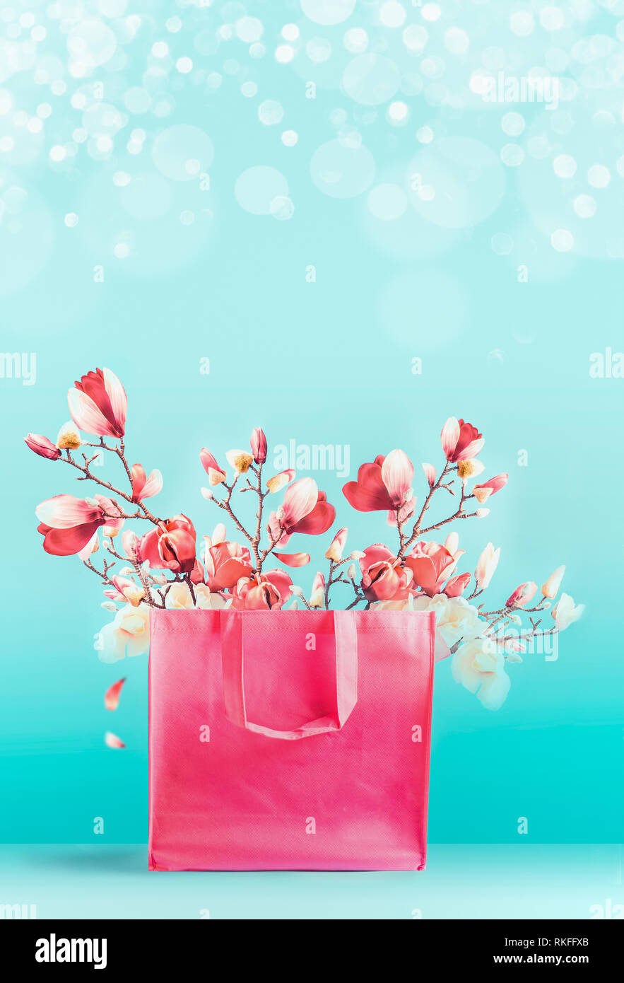 Bolsa De Compras Con La Primavera Florecen Las Ramas De Pie