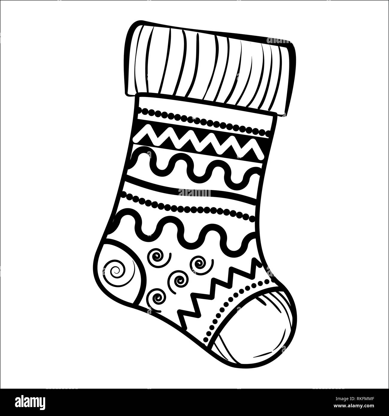 Dibujo calcetín Navidad. a mano. Ilustración vectorial 10 Imagen Vector de stock - Alamy