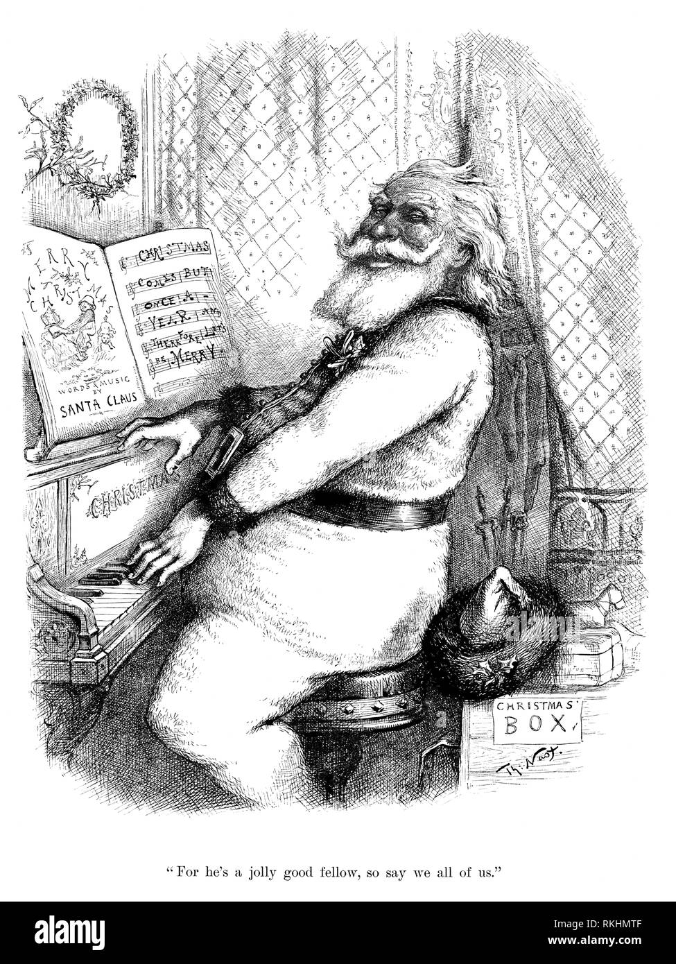 Santa Claus de Thomas Nast tocando el piano Foto de stock