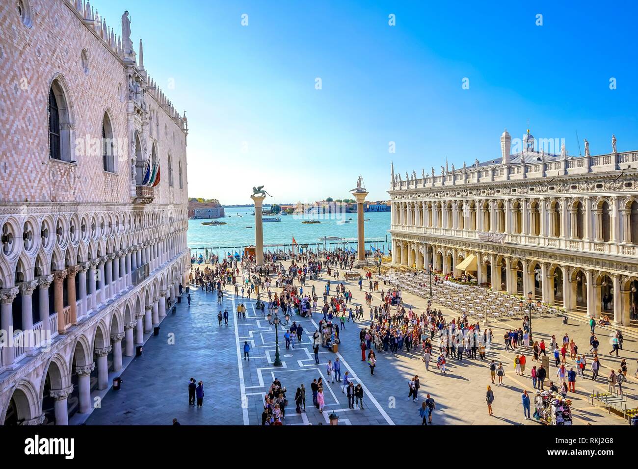 Palacio Ducal Grand Canal Piazza San Marco, la Plaza de San Marcos en Venecia. Entrada a la famosa Plaza de San Marcos. Foto de stock