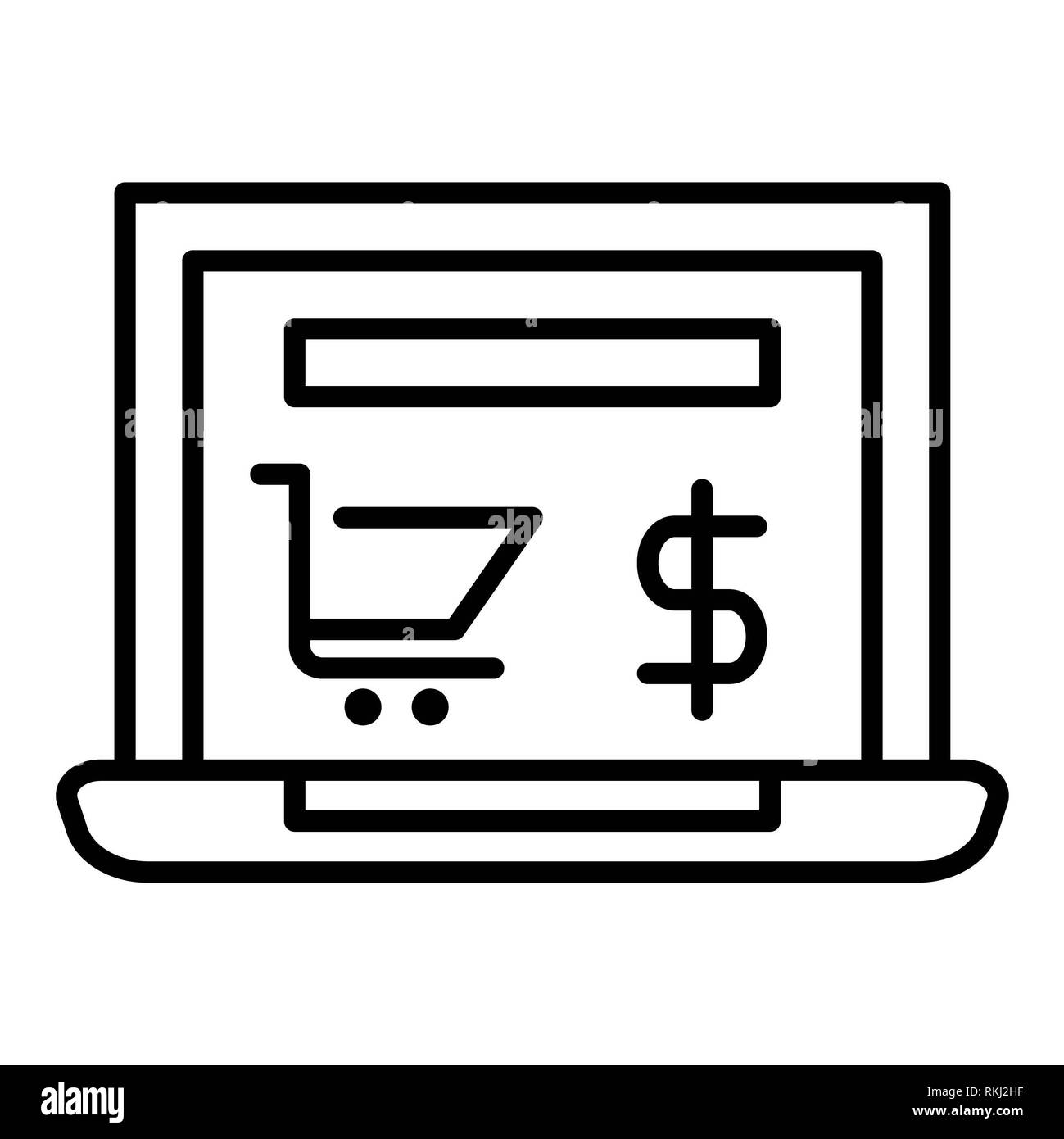 Tienda Online Icono, ilustración vectorial, esquema de E-commerce Foto de stock