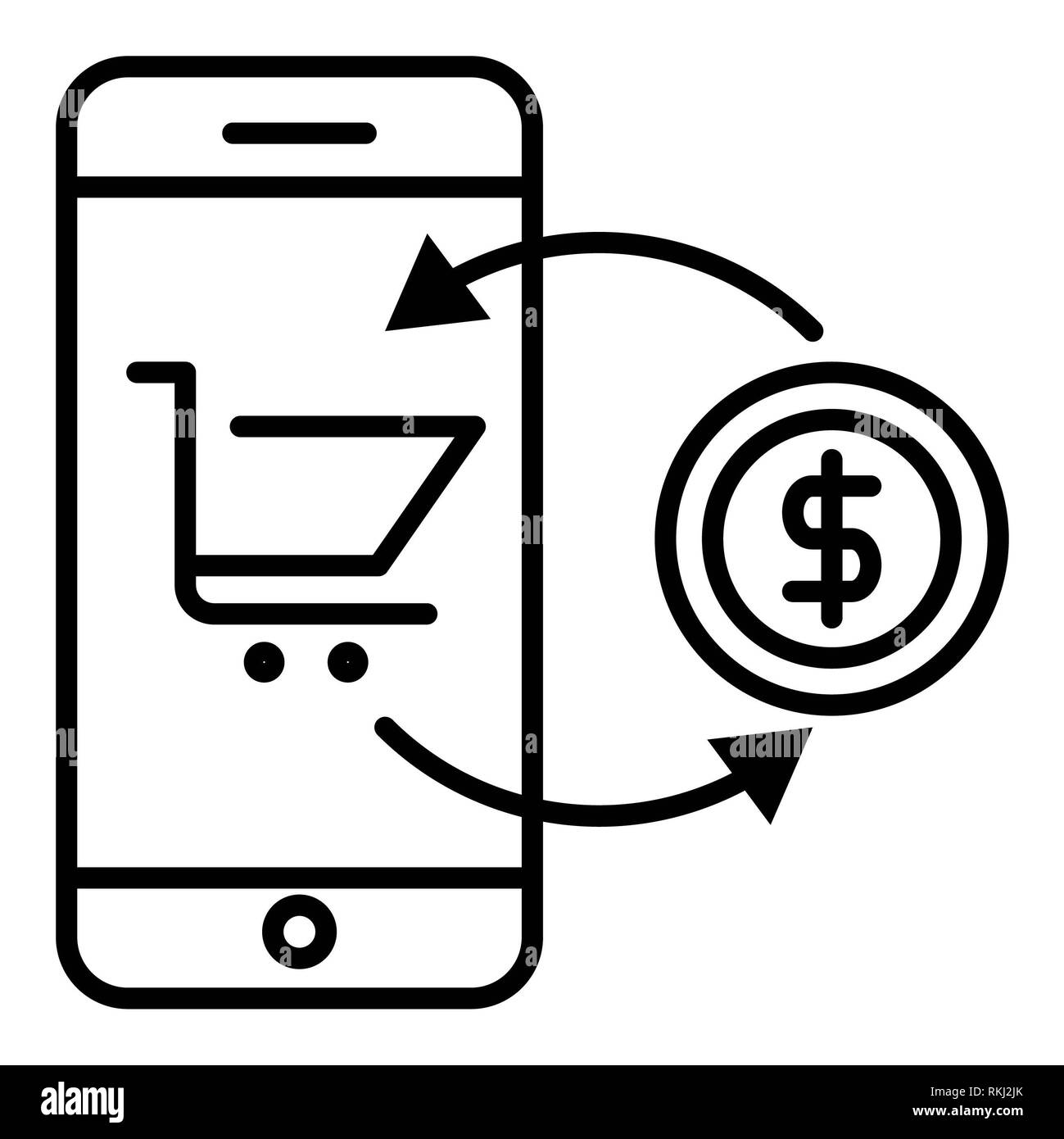 Icono de transacciones online, ilustración vectorial, esquema de E-commerce Foto de stock