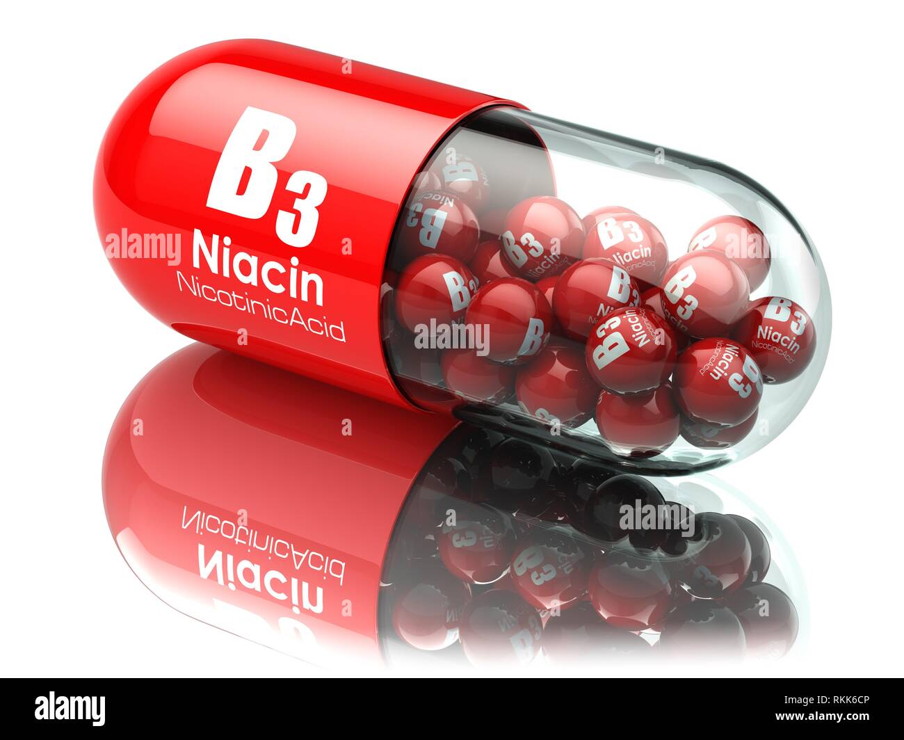 Cápsula de vitamina B3. Píldora con niacina o ácido nicotínico. Los  suplementos dietéticos. Ilustración 3d Fotografía de stock - Alamy