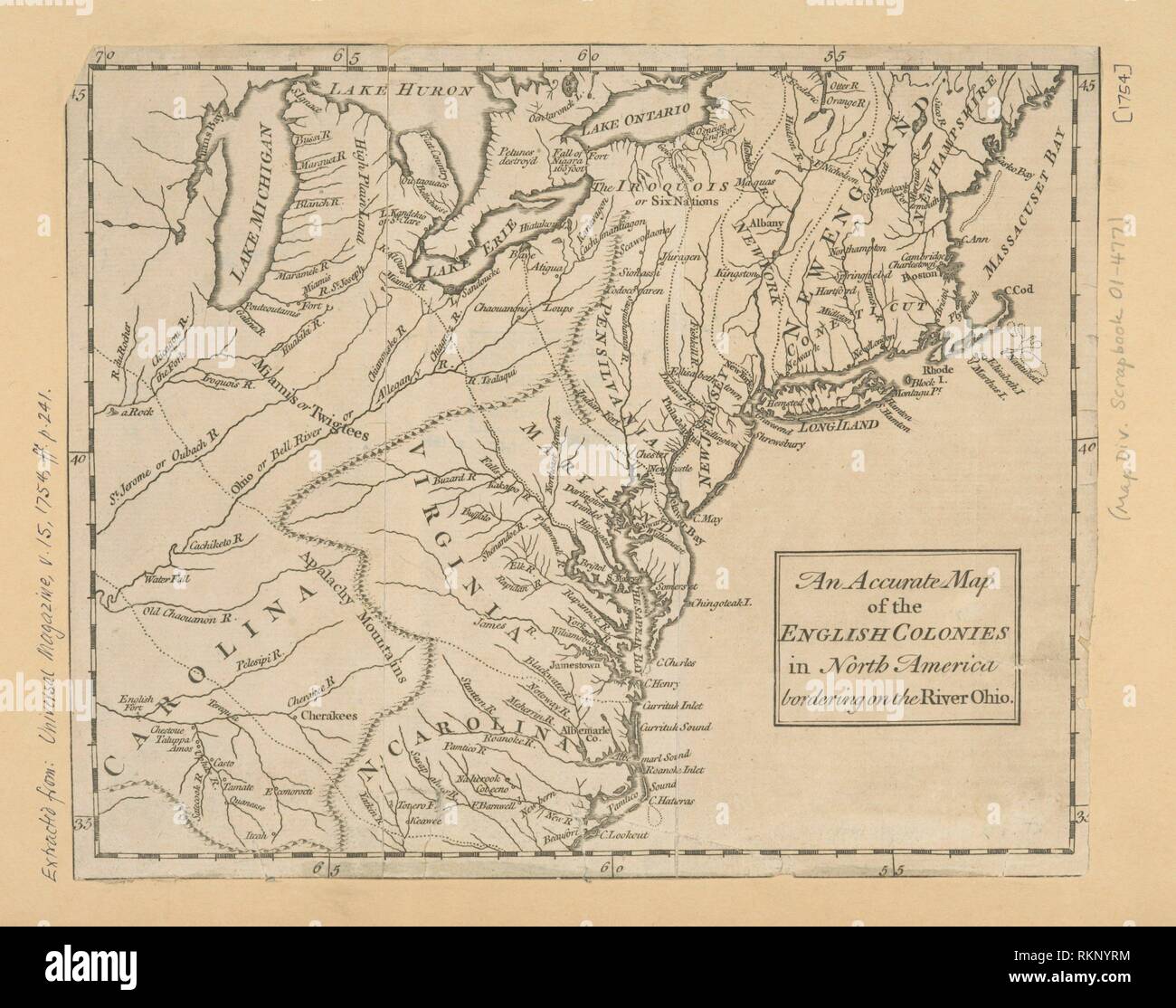 Un mapa preciso de las colonias inglesas en América del Norte bordeando el  Río Ohio. Mapas de América del Norte países excepto Estados Unidos (Nueva  York Fotografía de stock - Alamy
