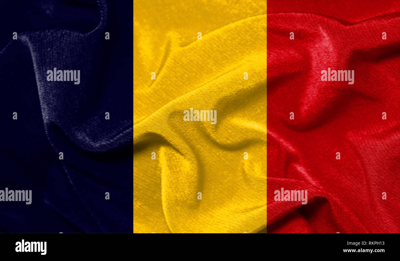 Bandera realista de Chad sobre la superficie ondulada de tela