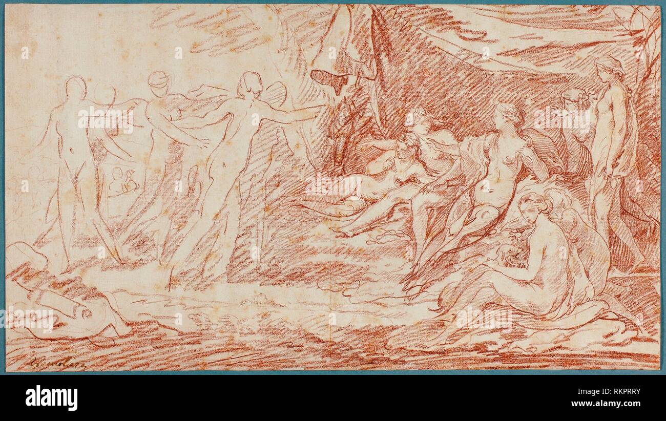 El baño de Diana - c. 1738 - Pierre Charles Trémolières francés, 1703-1739 - Artista: Pierre Charles Trémolières, Origen: Francia, Fecha: 1728-1739 Foto de stock