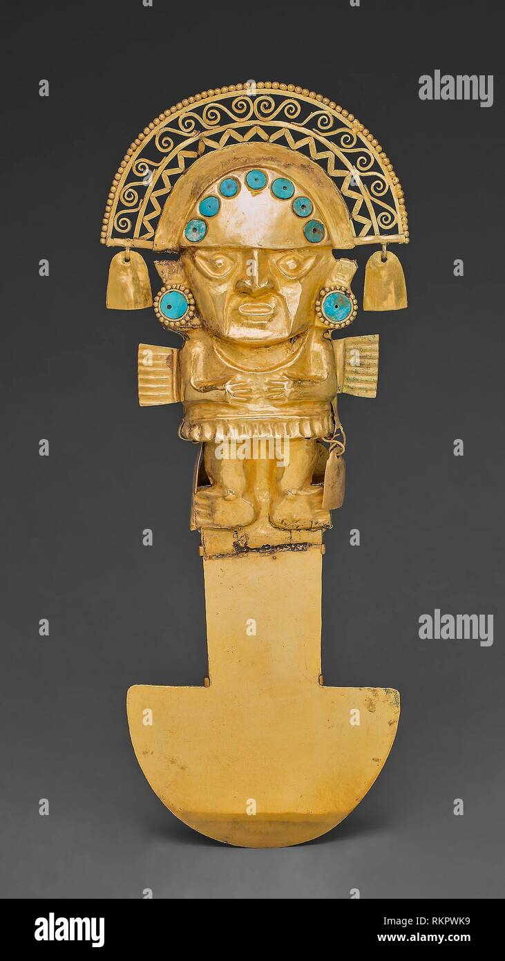 Cuchillo ceremonial (Tumi) - A.D. 1100/1470 - Costa Norte, Perú - Artista: Chimú, origen: Costa Norte, Fecha: 1100-1470, Medio: Oro con turquesa Fotografía de stock Alamy