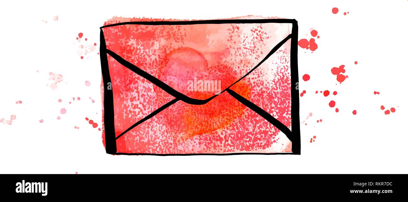 Un Vector Y Dibujo Acuarela De Una Rosa De Sobres Con Un Corazon De San Valentin Una Carta De Amor O Una Ilustracion Sobre Un Fondo Blanco Imagen Vector De Stock