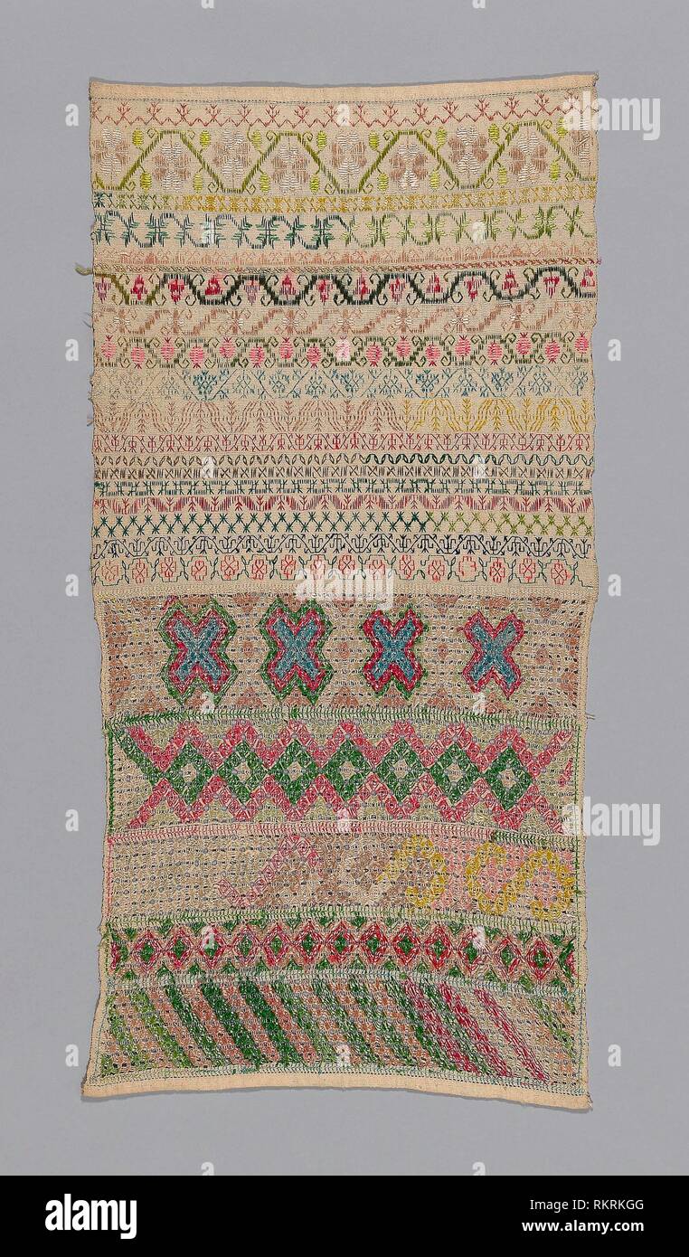 Sampler - Siglo xix - México - origen: México, Fecha: 1801-1900, Medio:  sábanas de seda; sobre lino, Dimensiones: 78,9 x 38,2 cm (31 x 15 7/8 pulg  Fotografía de stock - Alamy