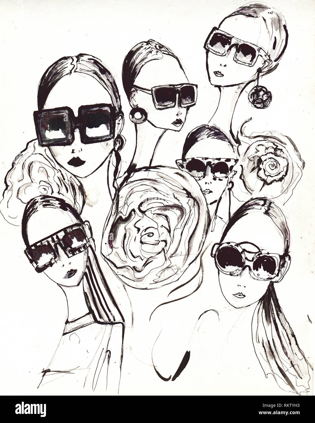 Grupo de mujeres vistiendo distintas gafas de sol Foto de stock