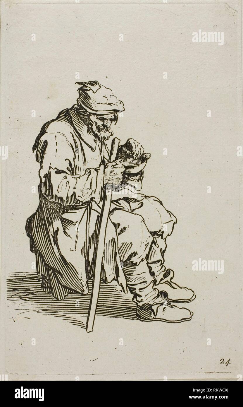 Mendigo sentados comiendo, placa 24 desde los mendigos - c. 1622 - Jacques Callot francés, 1592-1635 - Artista: Jacques Callot, Origen: Francia, Fecha: Foto de stock