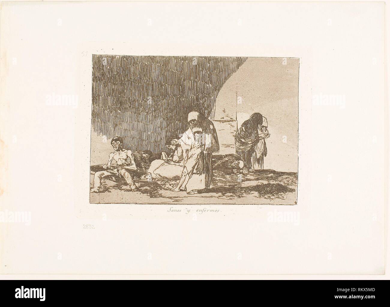 El sano y el enfermo, la placa 57 de los Desastres de la guerra - 1812/15, publicado 1863 - Francisco José de Goya y Lucientes Español, 1746-1828 - Foto de stock
