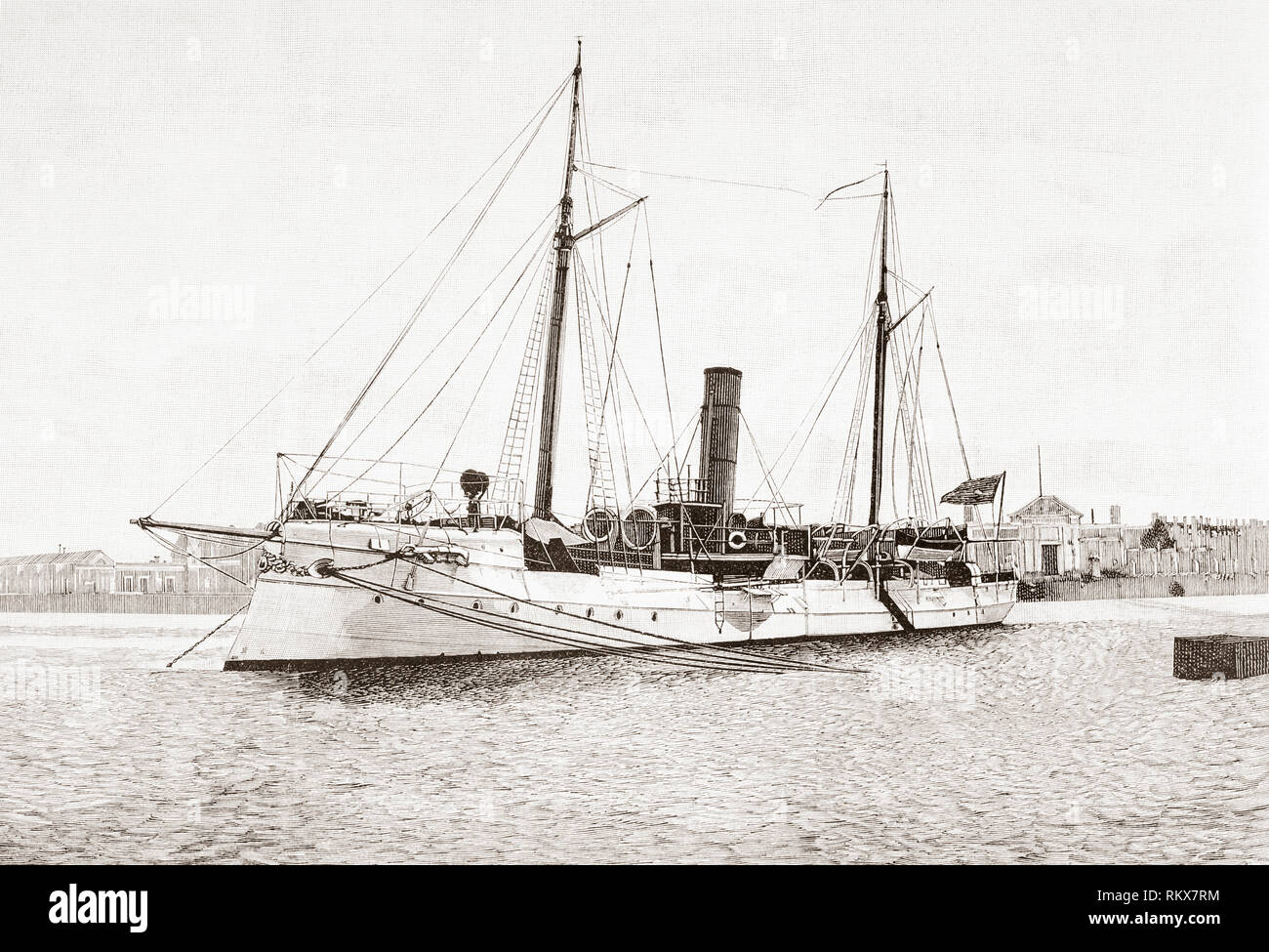 La Nueva España, barco torpedo (Nueva España), una clase de Temeraire barco de la línea perteneciente a la Armada Española. Desde la Ilustracion española y americana, publicada el año 1892. Foto de stock