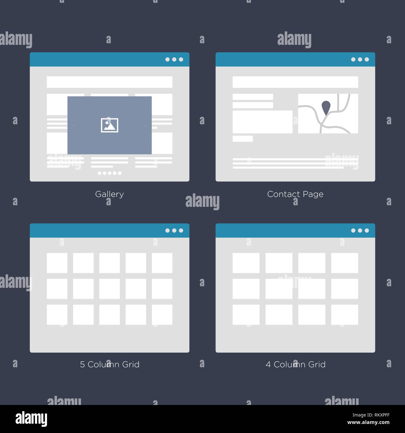 Sitio Web UI Diseños Wire Frame Kits para mapa del sitio Diseño y ux Ilustración del Vector