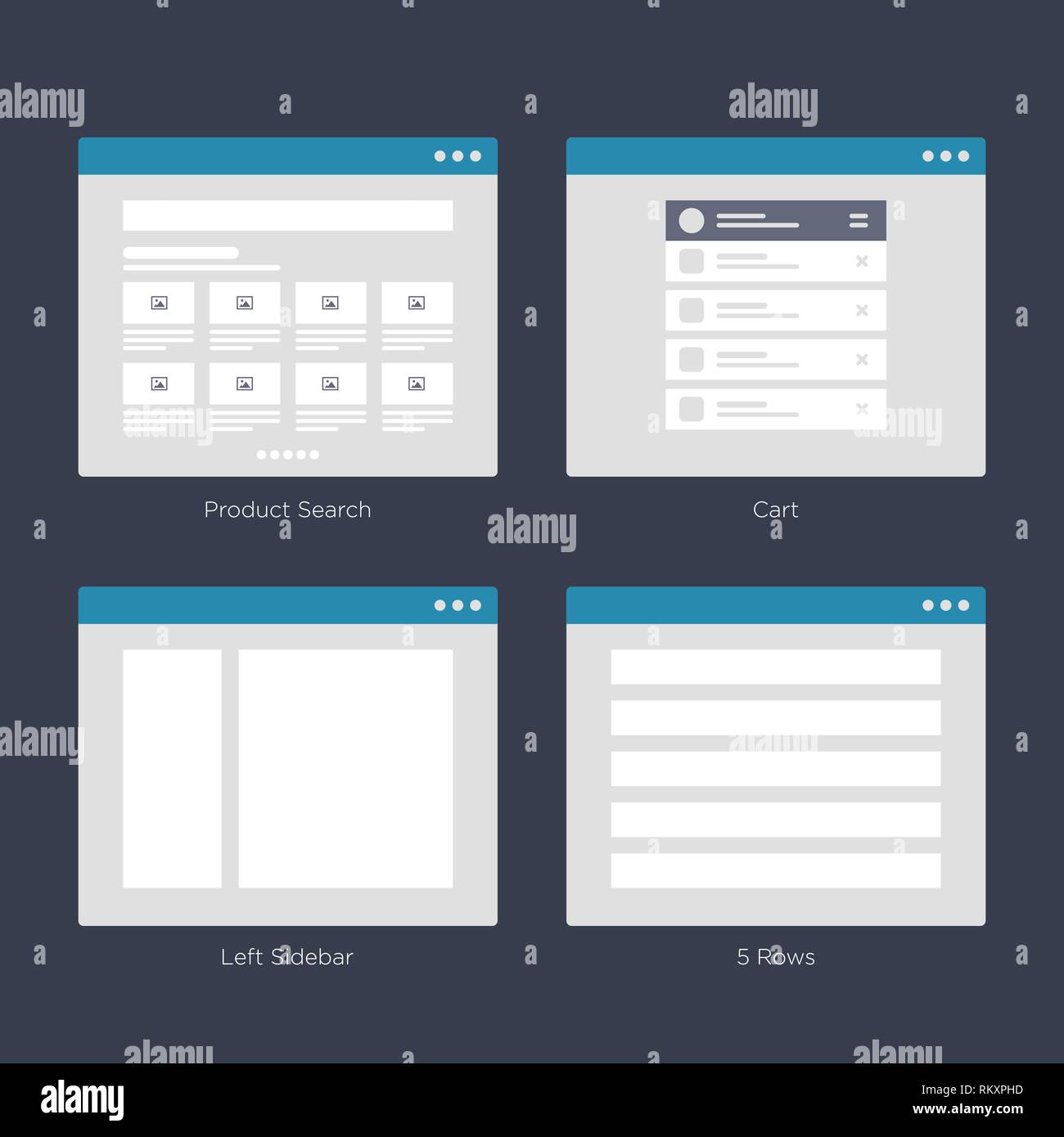 Sitio Web UI Diseños Wire Frame Kits para mapa del sitio Diseño y ux Ilustración del Vector