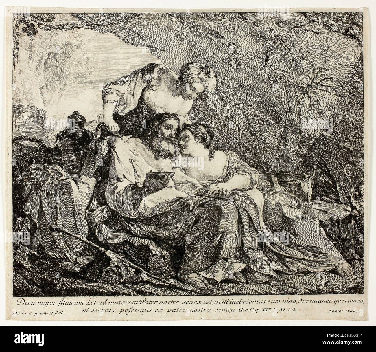 Lot y sus hijas - 1748 - Joseph-Marie Vien I Francés, 1716-1809 - Artista: Joseph Marie Vien, YO Origen: Francia, Fecha: 1748, media: Grabado en Foto de stock
