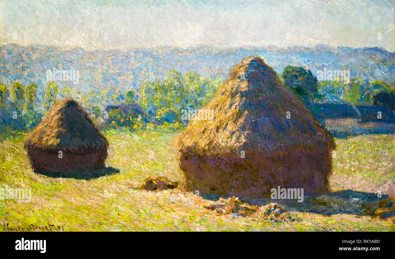 Montones de Heno, a finales del verano de 1891, Claude Monet pintura Foto de stock