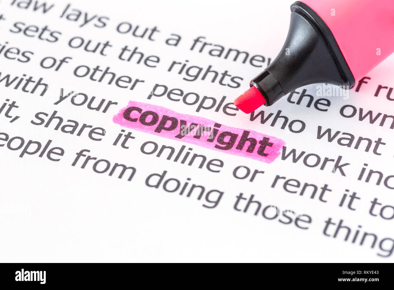 Texto de copyright con marcador de resaltado Foto de stock