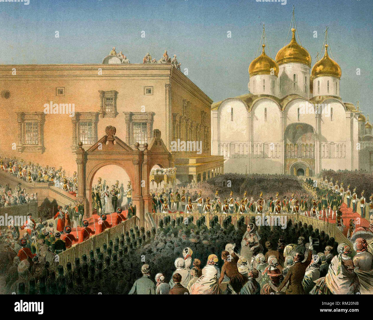 Coronación del zar Alejandro II - Procesión a la Uspenskij-Cathedral - Mihaly Zichy, 1856 Foto de stock