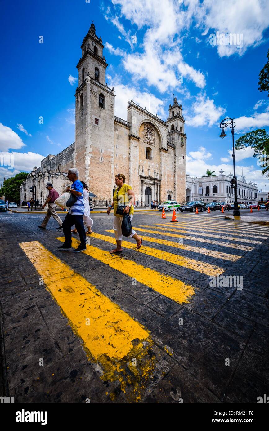 Catedral de San Idelfonso, Iglesia Colonial en Mérida, Yucatán (México, América Central). Foto de stock