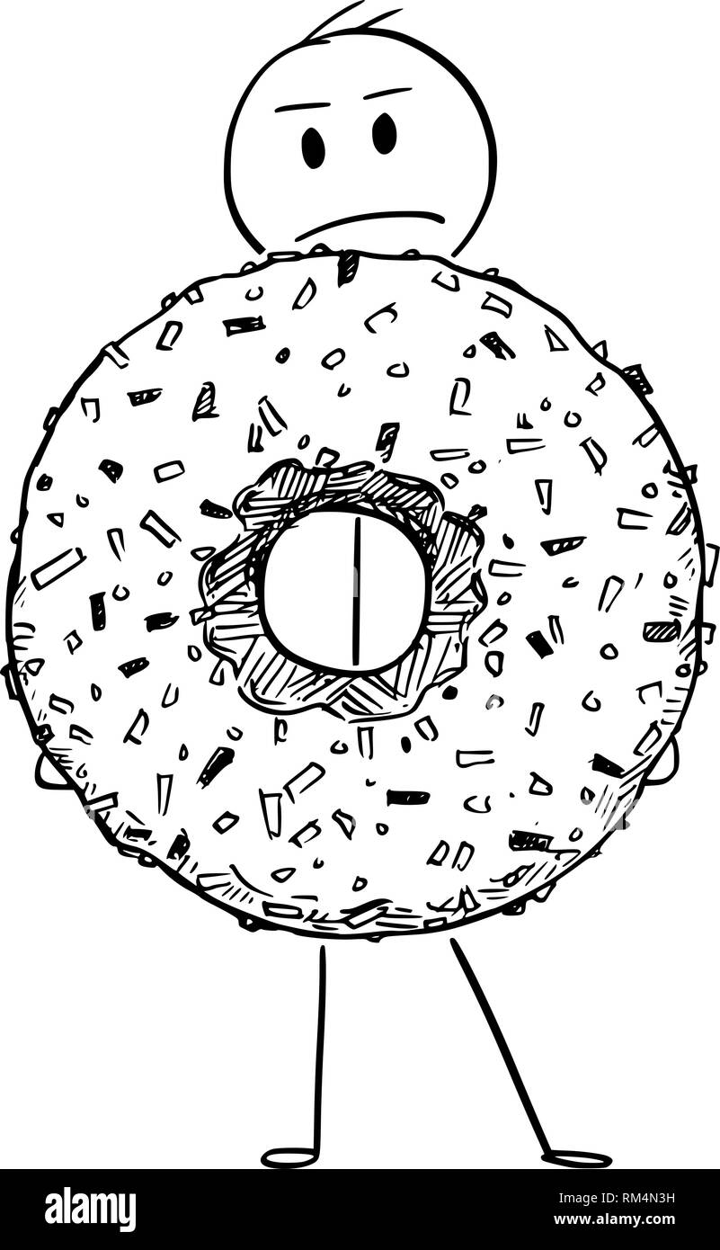 Caricatura de hombre enojado celebración Big Donut Donut o postre Ilustración del Vector