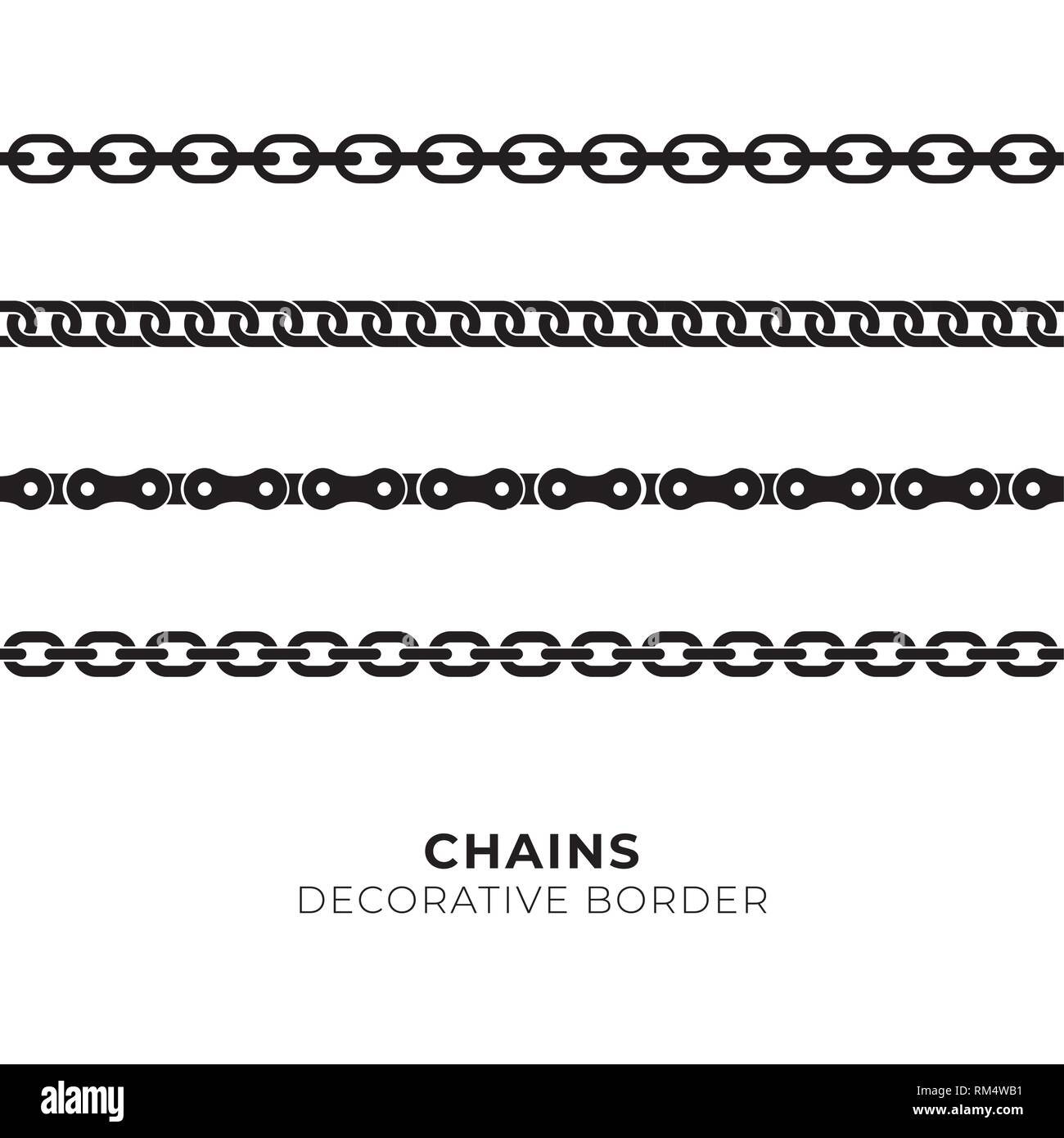 Conjunto de cadenas aisladas de negro sobre fondo blanco. Patrón sin