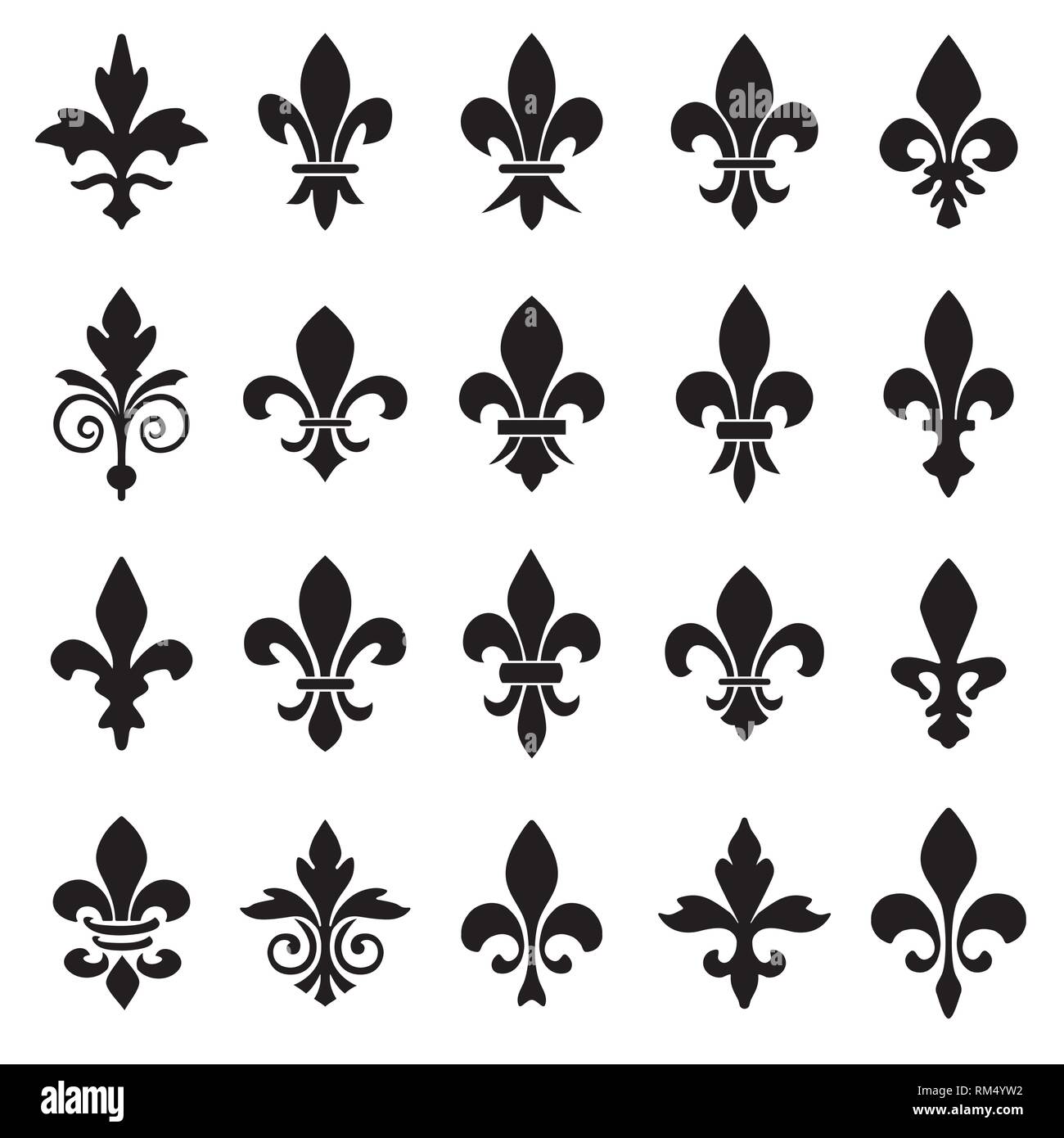 Conjunto de emblemas de Fleur de Lys símbolos. Ilustración del Vector