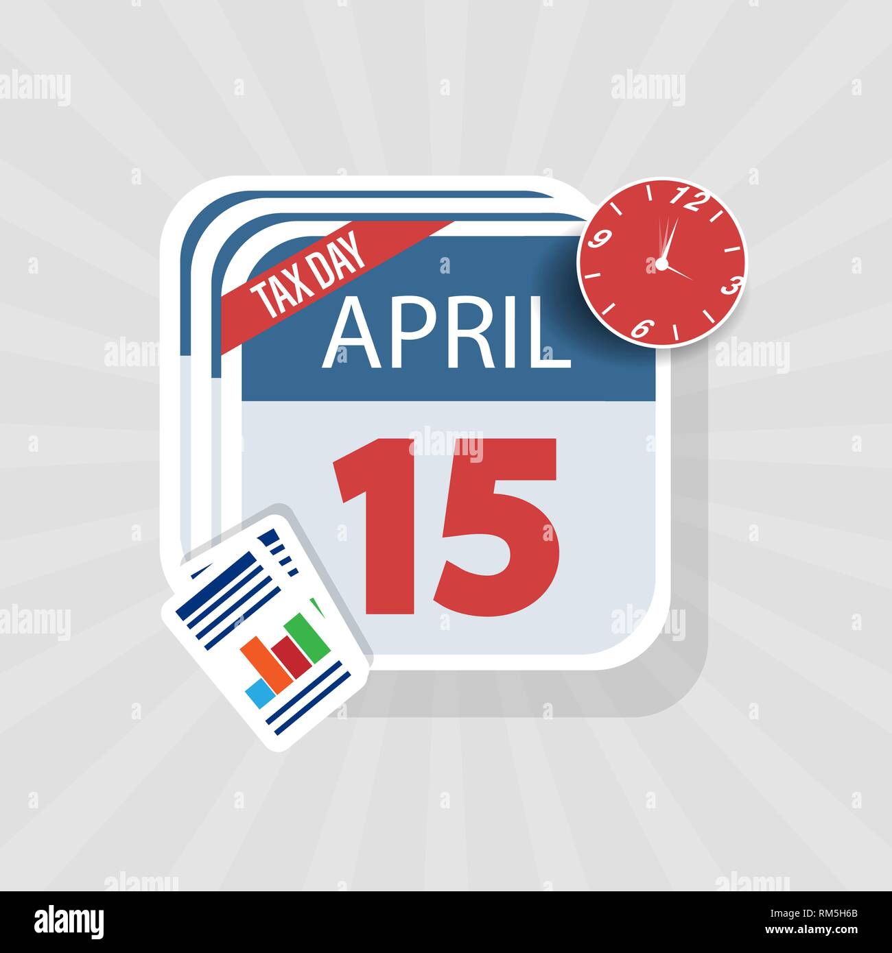 Icono de advertencia de EE.UU. El Día de los impuestos, el 15 de abril, el Impuesto Federal Sobre La Renta plazo recordatorio sobre una superficie plana de diseño de calendario. EPS10 ilustración vectorial. Ilustración del Vector