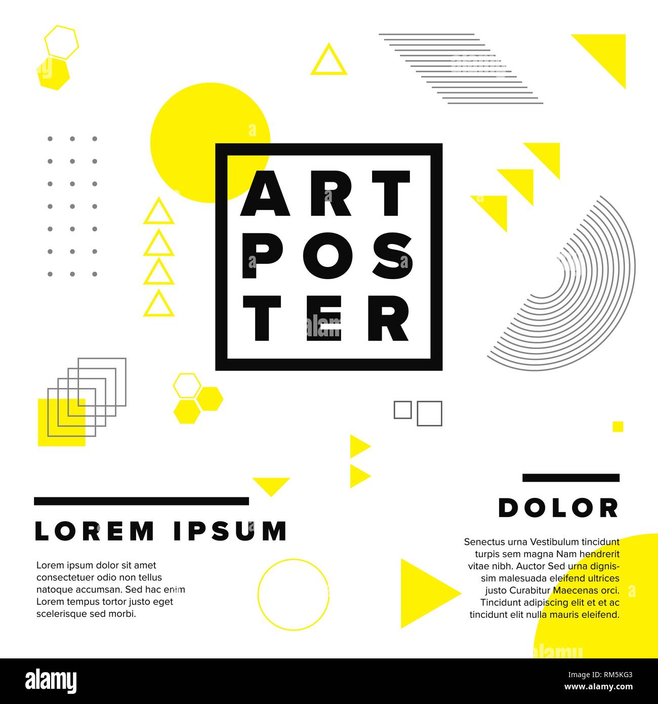 El arte moderna de geometría vectorial poster plantilla para la exposición de arte, galería, concierto o fiesta de baile - versión en negro y amarillo Ilustración del Vector