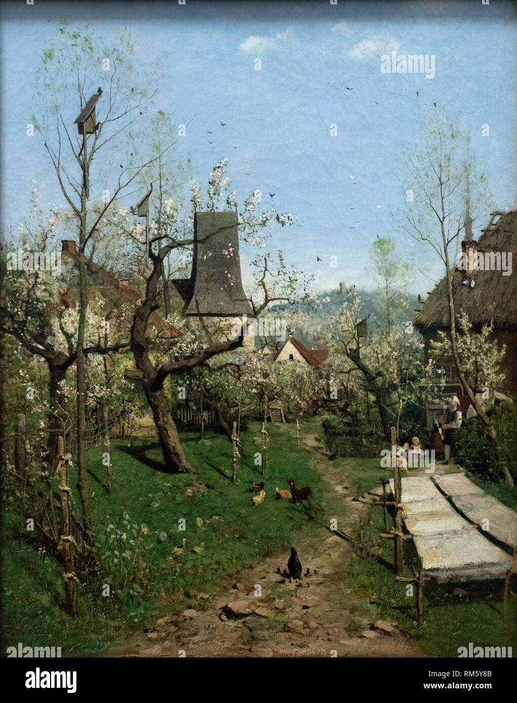 Karl Buchholz (1849-1898), el muelle de la aldea, ca. 1872. Frühling auf dem Dorf. Alte Nationalgalerie, Berlín, Alemania. Foto de stock