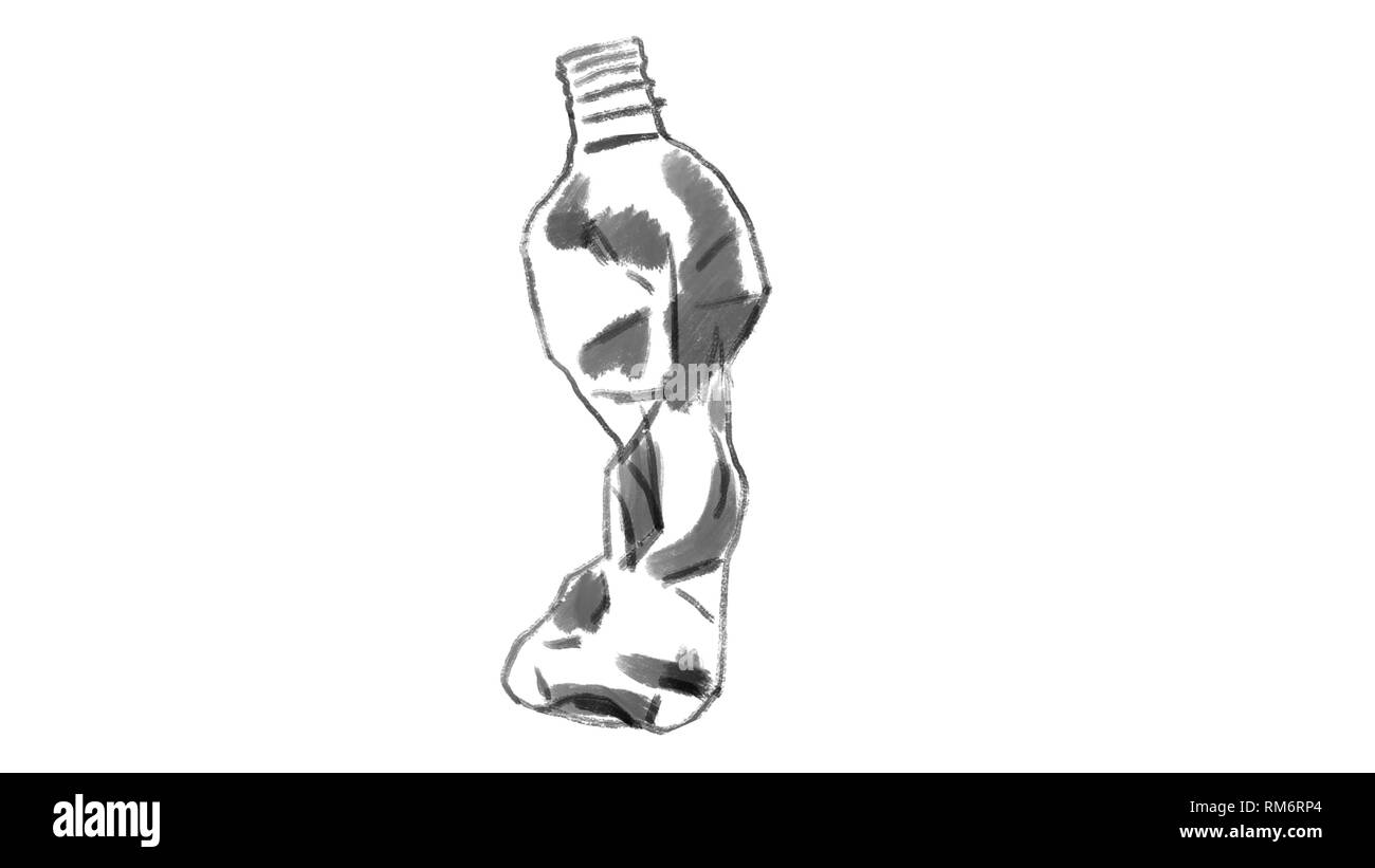 Botella de plástico desechable, dibujado en la pizarra blanca, el metraje ideal para representar problemas de ecología Foto de stock