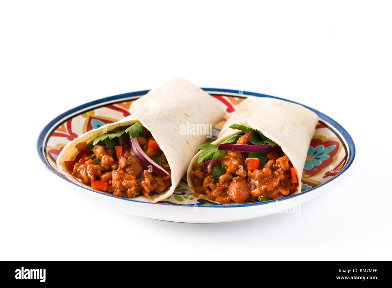 Burritos típicos mexicanos se envuelve con la carne, frijoles y