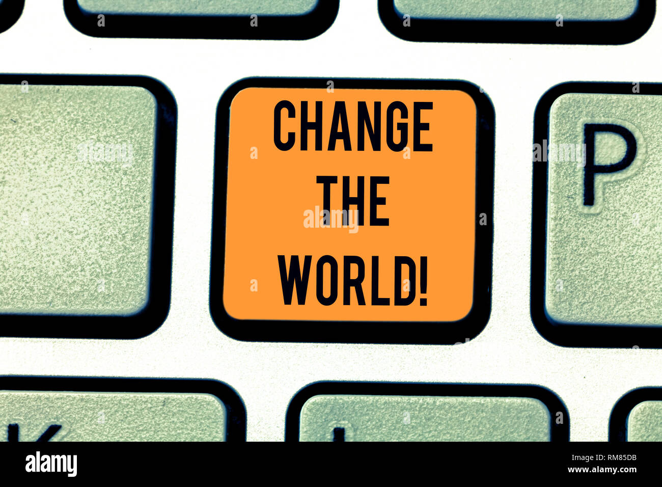 Escritura de palabras texto Cambiar el mundo. Concepto de negocio para