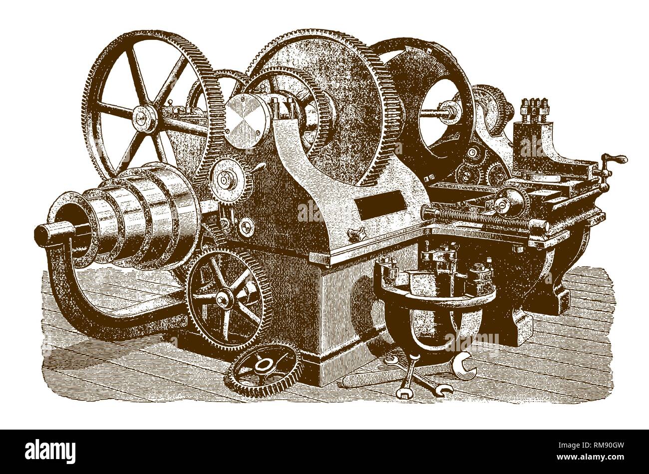 Histórico de torno de la polea de la máquina (tras un aguafuerte o grabado  del siglo xix Imagen Vector de stock - Alamy