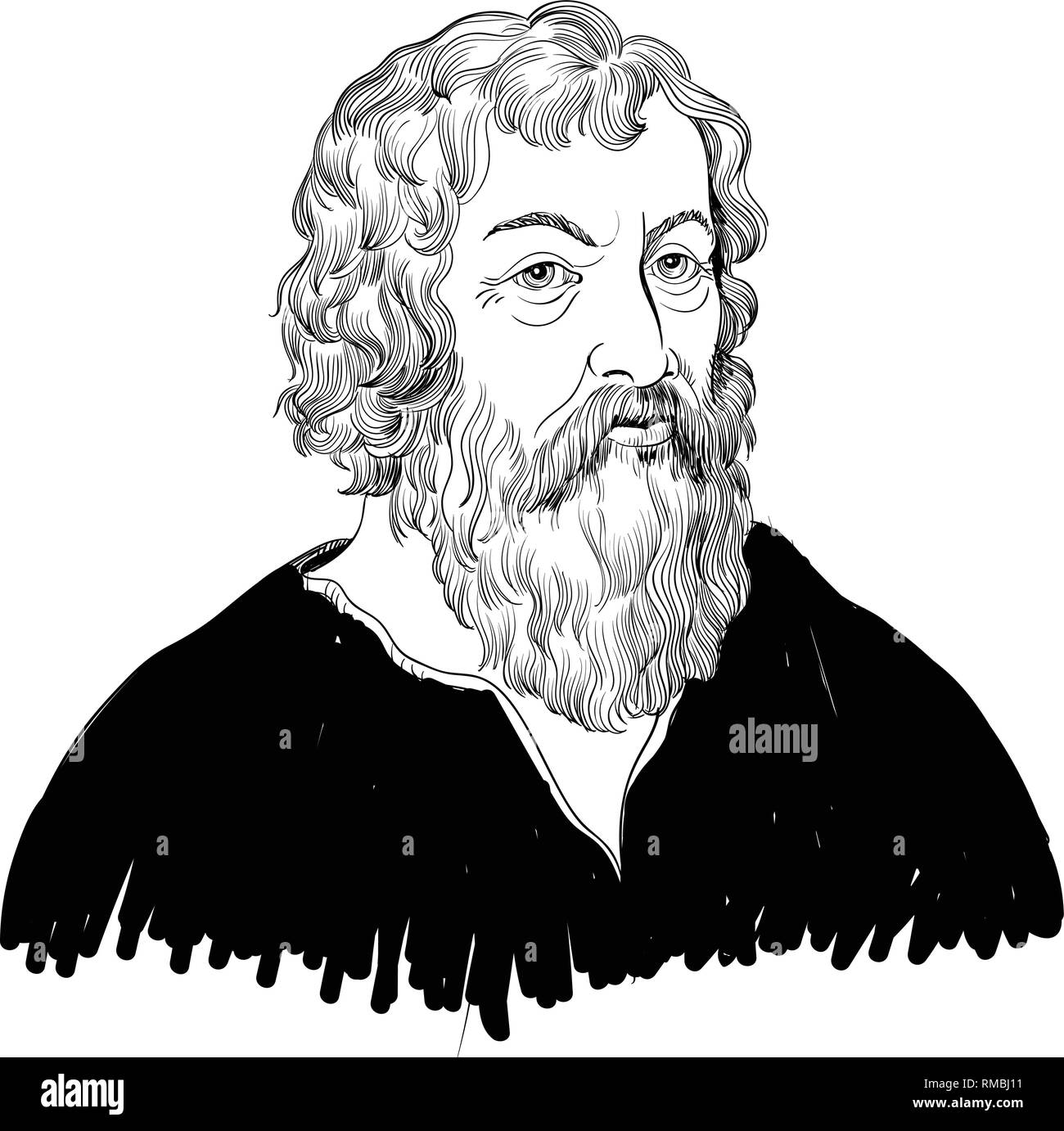 Hipócrates retrato en line art illustration. Fue un filósofo griego y el  médico que ha sido llamado 