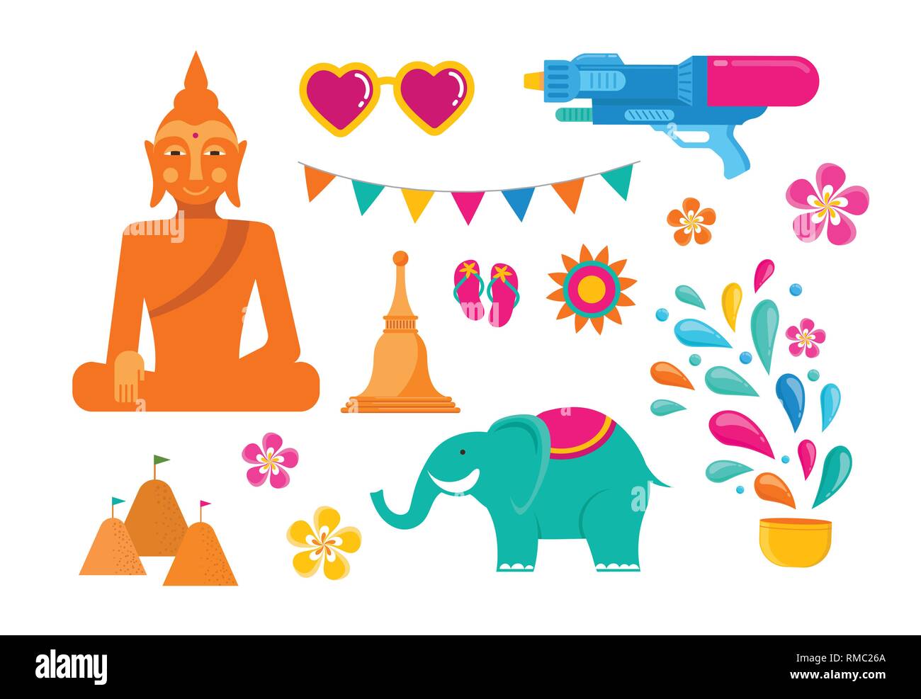 Festival Songkran - Agua en Tailandia. Año nuevo tailandés fiesta nacional. Vector colorida pancarta y antecedentes Ilustración del Vector