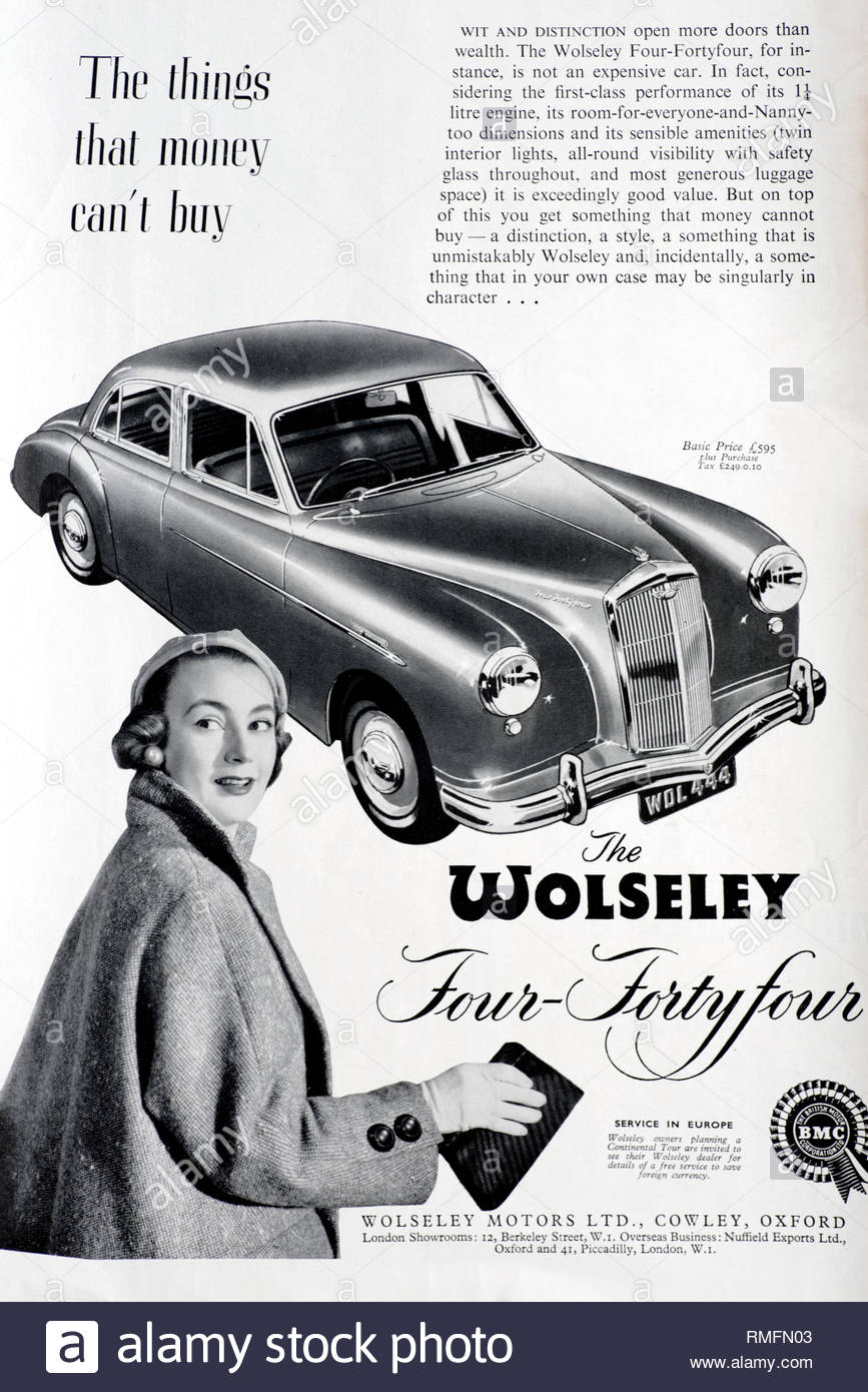 Vintage publicidad para el Wolseley Four-Fortyfour Car 1955 Foto de stock