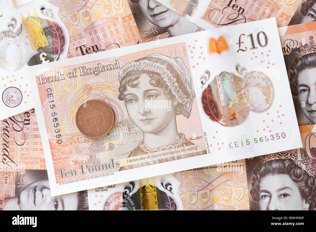 Jane Austen 10 £ Pound nota, Inglaterra, Reino Unido. Foto de stock